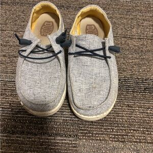 Hey Dude Men's Gray Loafers with Yellow Accents